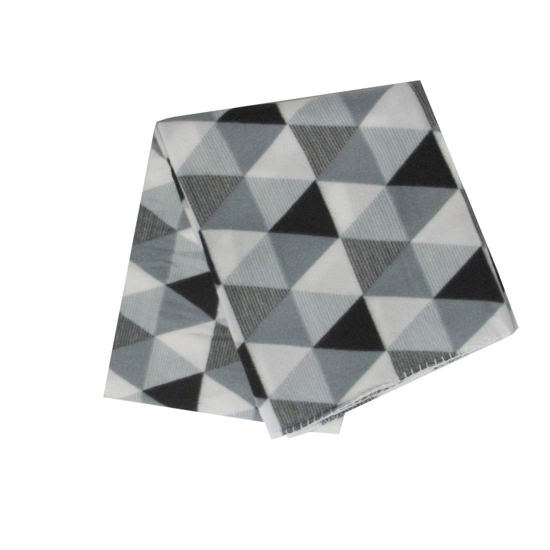 Triangles 175GSM Geometric Pattern Printed Polar Fleece Throw Rug 120 x 150cm Grey
