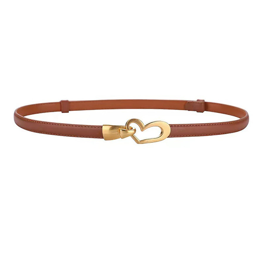 Women's Genuine Leather Thin Adjustable Waist Belt for Dresses Blazers (Brown)