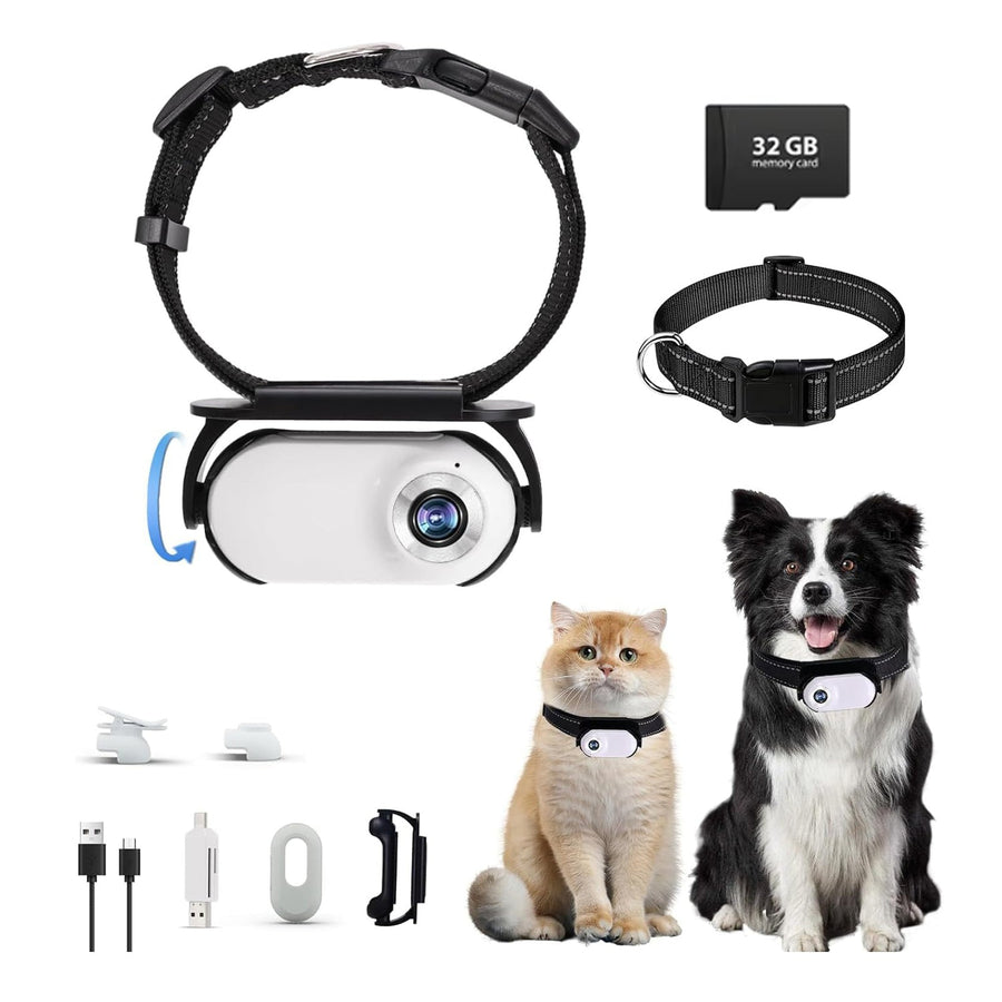 Action Camera 1080P HD Recorder Dog Collar Camera EIS Wide Angle with 32GB Card
