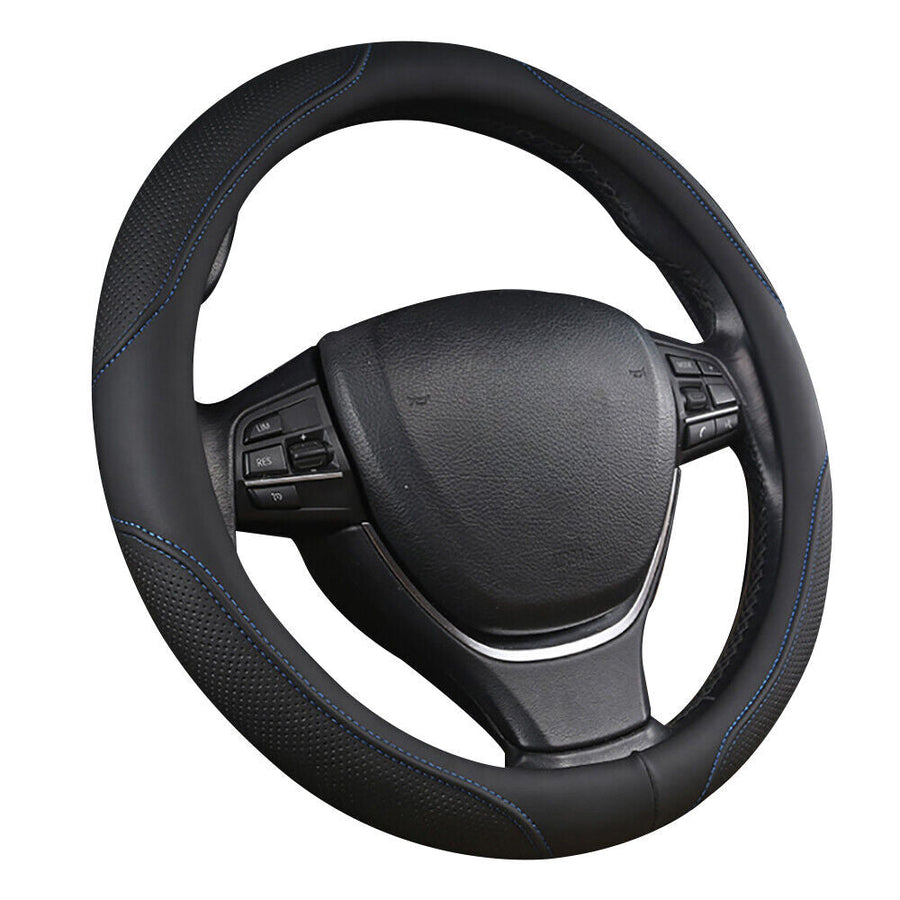 Universal Luxury Car 37-38cm Steering Wheel Cover PU Leather Non-slip Breathable (Black-blue)