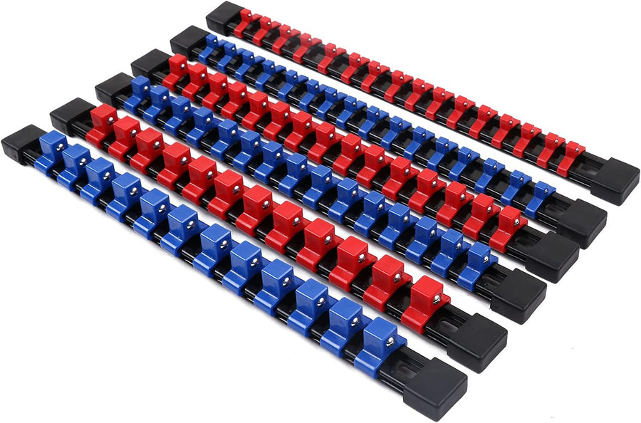 SWANLAKE 6-Piece Socket Organizer Set, Sockets Holder Rack Rail Mountable 86 Sliding Clips, Premium Quality Socket Holde