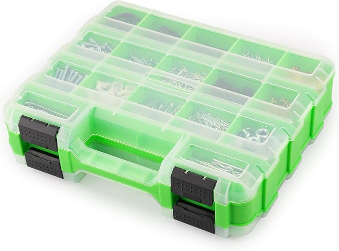 SWANLAKE Small Parts Organizer, 34-Compartments Double Side Storage Box with Removable Dividers, Tools Box Screw Organiz