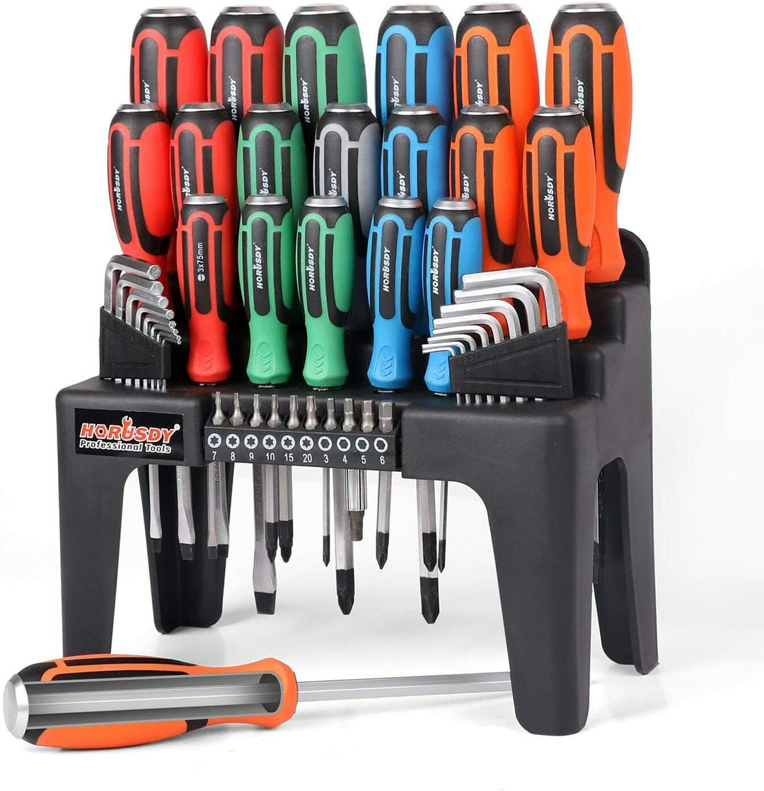 44-Piece Impact Screwdriver Set with Magnetic Bits, High Torque Hex Keys and RackÂ with Color Grip