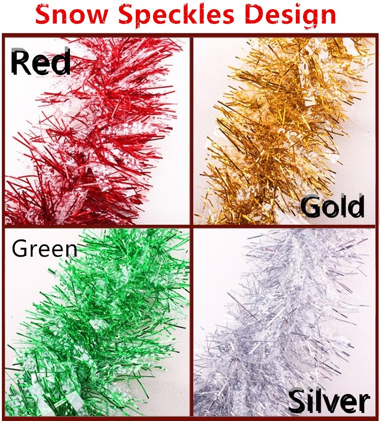 5x 2.5m Christmas Tinsel Xmas Garland Sparkly Snowflake Party Natural Home DÃ©cor, Snow Speckles in Red