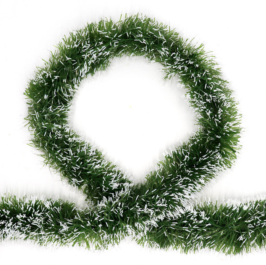 5x 2.5m Christmas Tinsel Xmas Garland Sparkly Snowflake Party Natural Home DÃ©cor, Snow Tips in Green