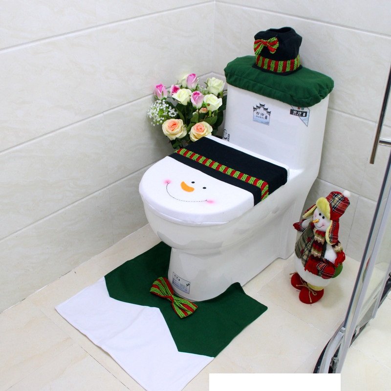 4pcs Christmas Toilet Seat Cover Rug Bathroom Set Santa Snowman Xmas Home DÃ©cor, Snowman B