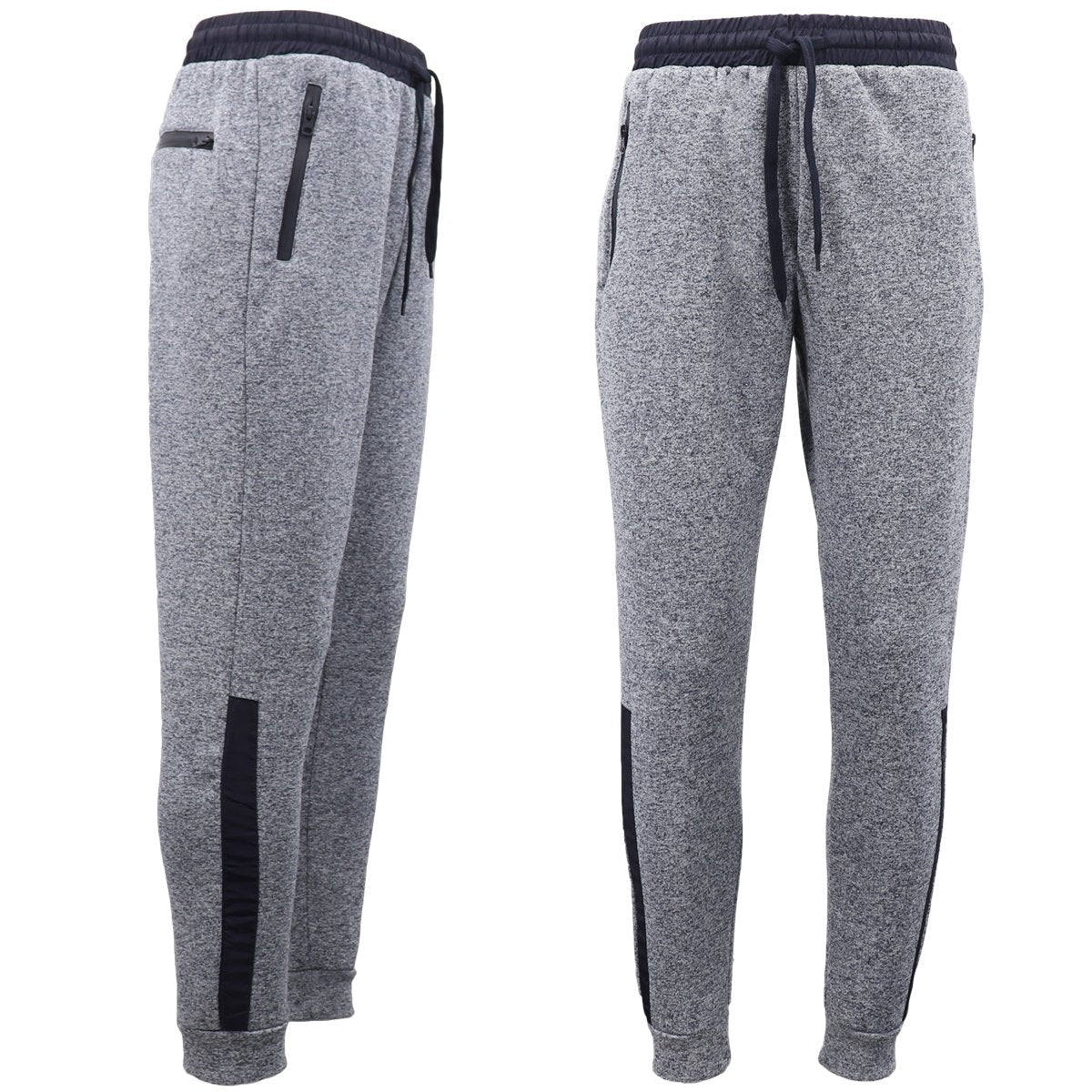 Mens Joggers Trousers Gym Sport Casual Sweat Track Pants Cuffed Hem w Zip Pocket, Navy, XS