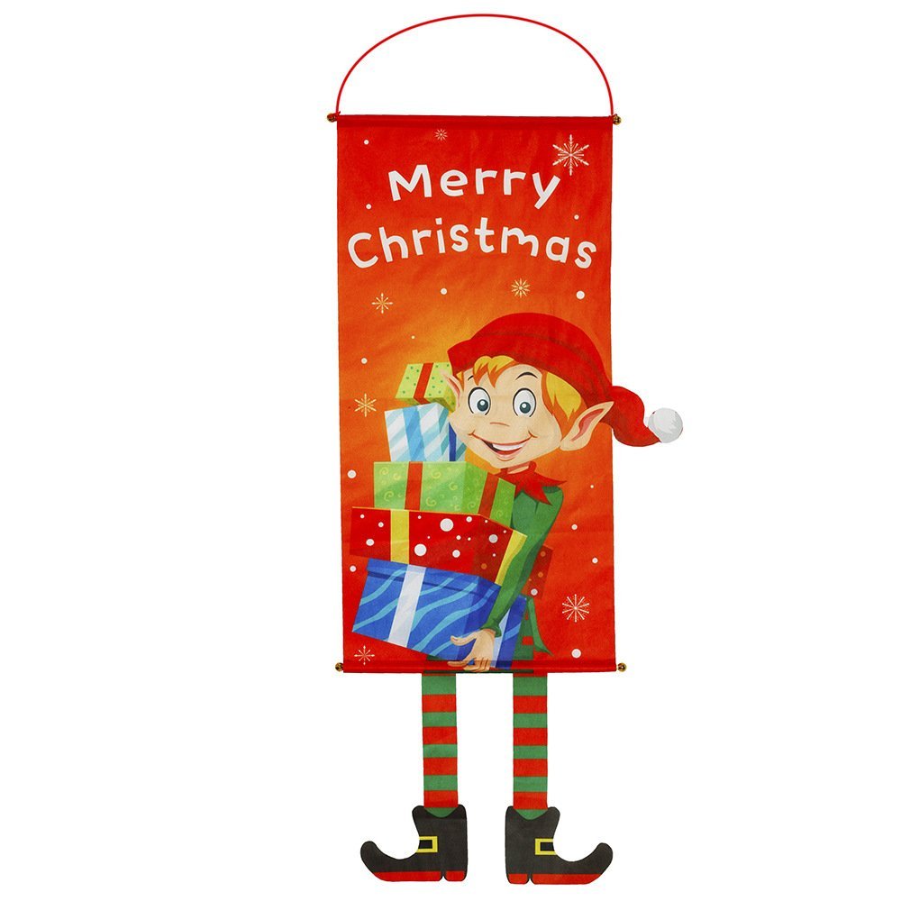 Christmas Hanging Banner Flag Door Window DÃ©cor Santa Reindeer Snowman Ornaments, Elf