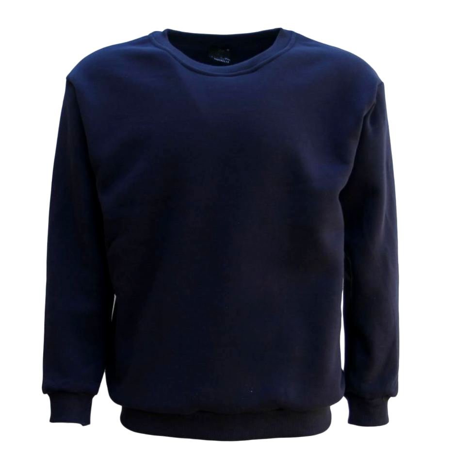 New Adult Unisex Plain Pullover Fleece Jumper Mens Long Sleeve Crew Neck Sweater, Navy, XS