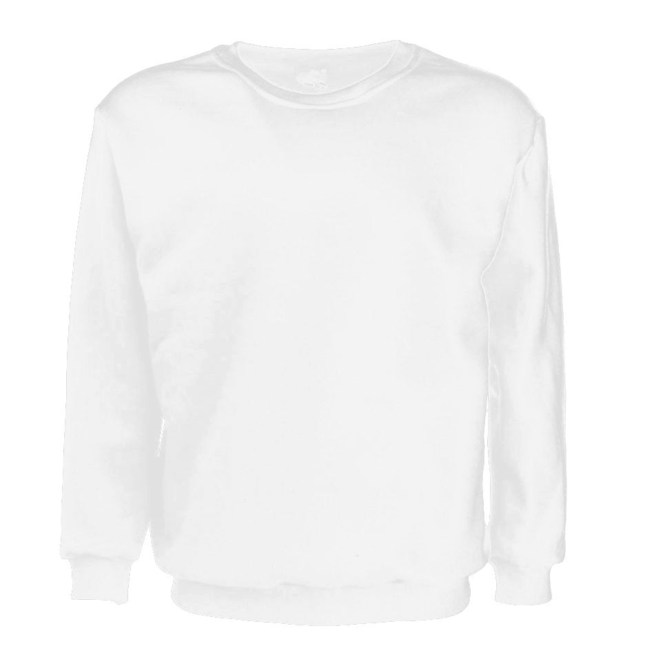 New Adult Unisex Plain Pullover Fleece Jumper Mens Long Sleeve Crew Neck Sweater, White, XS