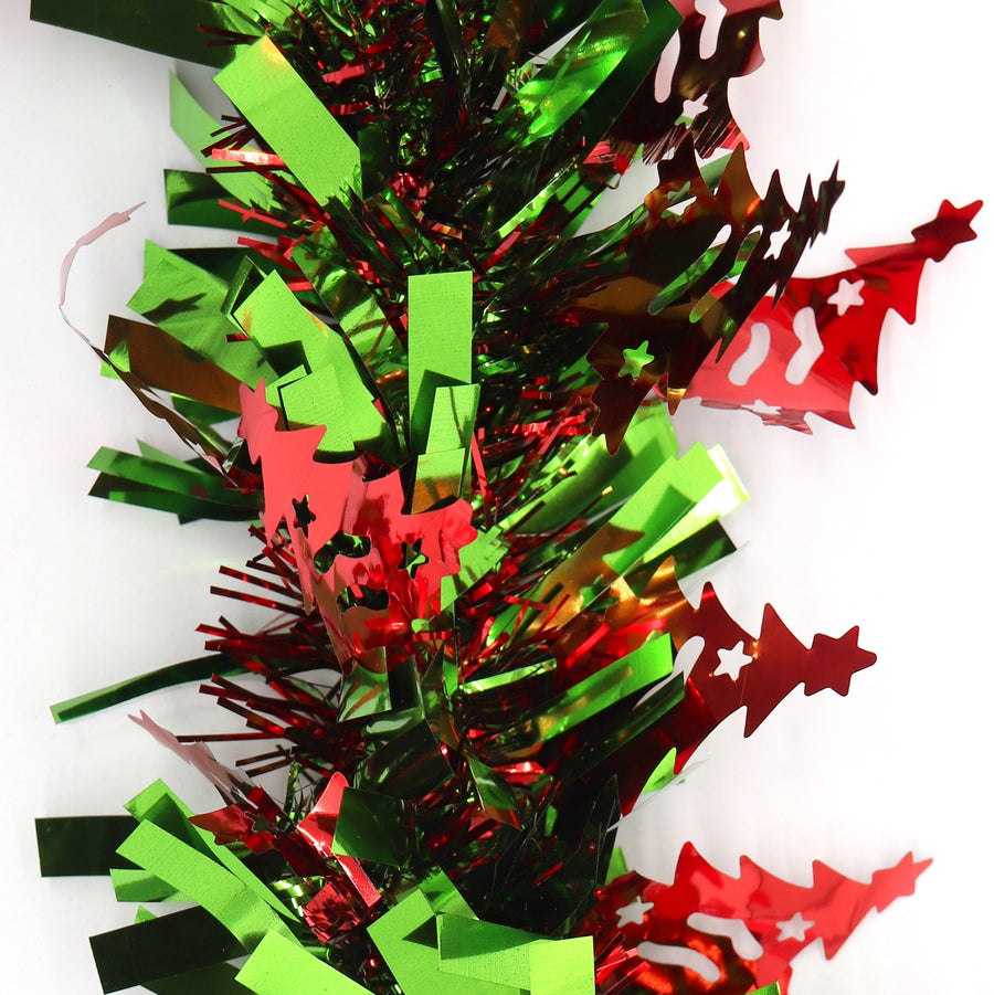 5x 2.5m Christmas Tinsel Xmas Garland Sparkly Snowflake Party Natural Home DÃ©cor, Trees (Green Red)