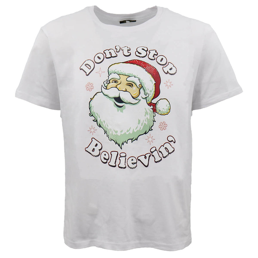 New Funny Adult Xmas Christmas T Shirt Tee Mens Womens 100% Cotton Jolly Ugly, Don't Stop Believin' (White), S