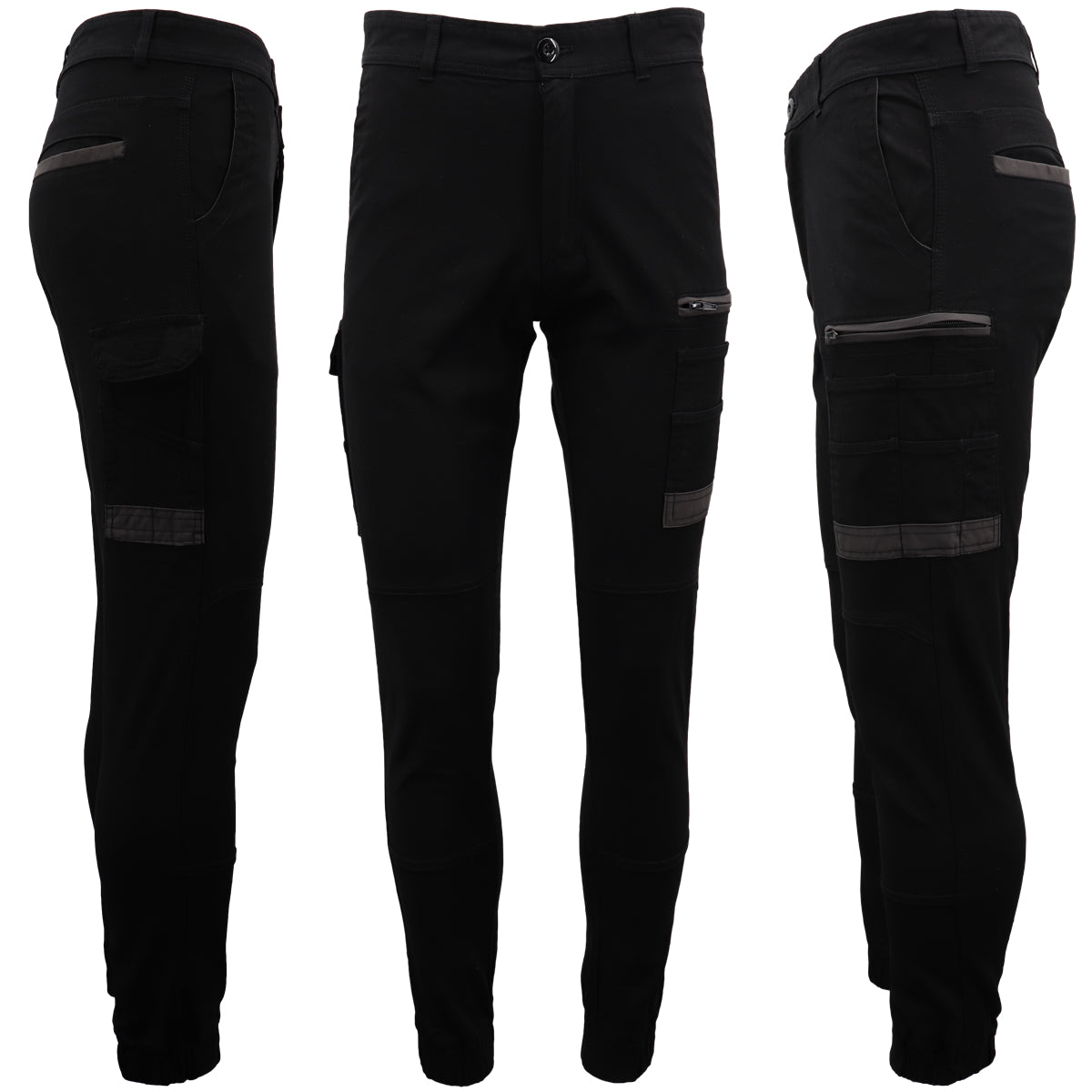 Men's Cargo Cotton Drill Work Pants UPF 50+ 13 Pockets Tradies Workwear Trousers, Black, 28