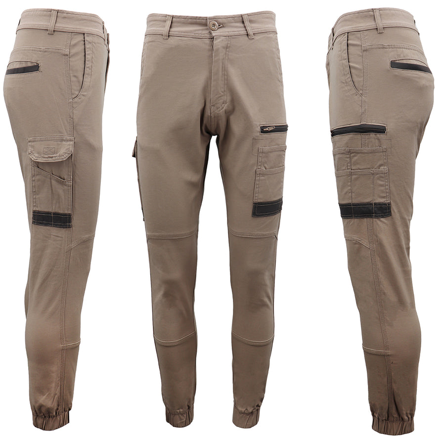 Men's Cargo Cotton Drill Work Pants UPF 50+ 13 Pockets Tradies Workwear Trousers, Khaki, 34