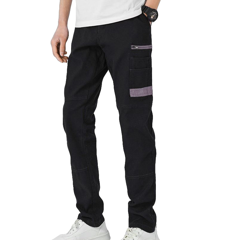 Men's Cotton Drill Cargo Work Pants UPF 50+ 13 Pockets Tradies Workwear Trousers, Black, 38