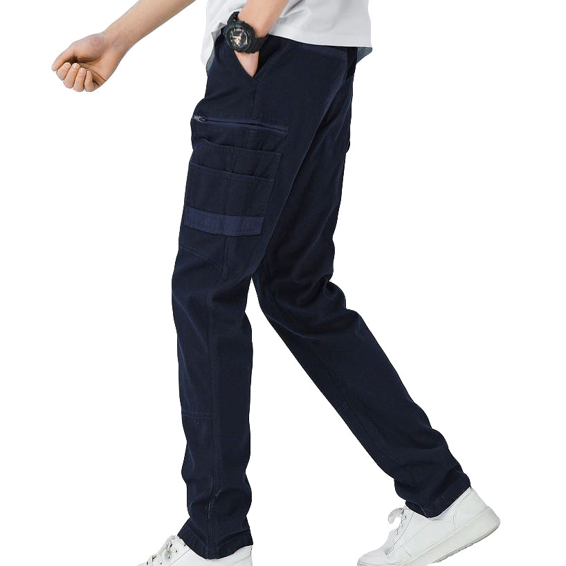 Men's Cotton Drill Cargo Work Pants UPF 50+ 13 Pockets Tradies Workwear Trousers, Navy, 32