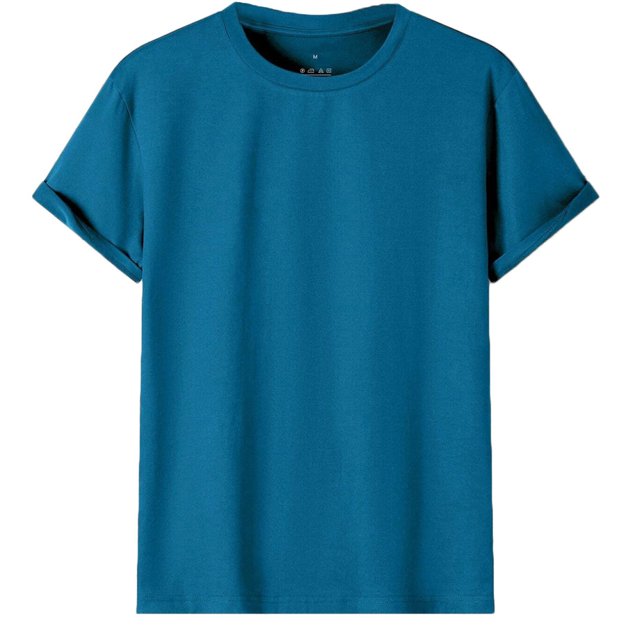 Adult 100% Cotton T-Shirt Unisex Men's Basic Plain Blank Crew Tee Tops Shirts, Aqua, M