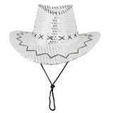 Sequin Cowboy Hat Glitter Cap Western Trilby Shiny Cowgirl Dress Up Party Wear, Silver