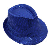 Adults Kids Unisex Sequin Fedora Hat Dance Cap Solid Jazz Party Glitter Costume, Royal Blue