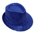 Adults Kids Unisex Sequin Fedora Hat Dance Cap Solid Jazz Party Glitter Costume, Royal Blue
