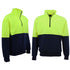 Hi Vis Safety Fleecy Half Zip Pullover Jumper Jacket Sweater Shirts Workwear, Fluro Yellow / Navy, M
