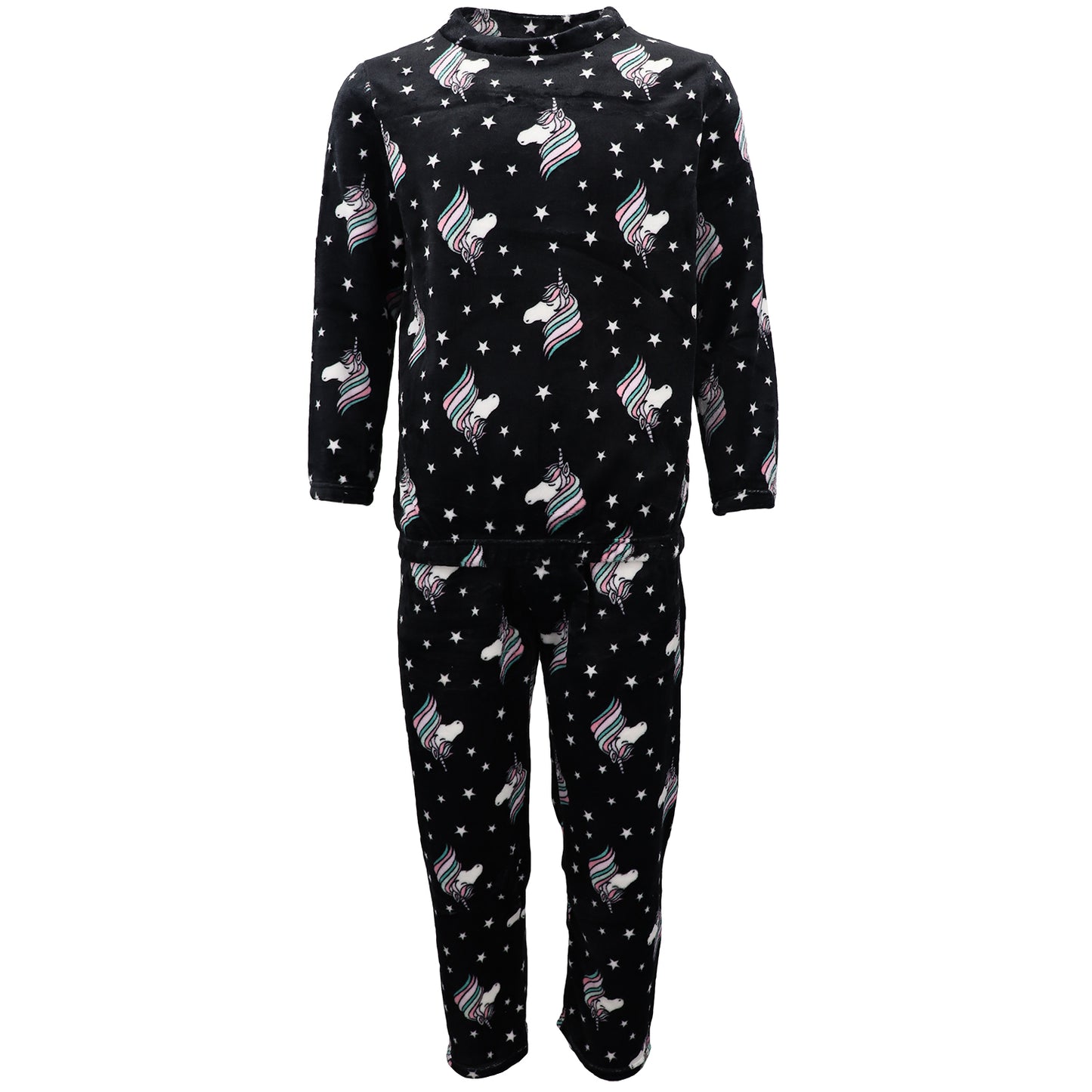 Women's 2PCS Pyjama Set Soft Plush Lounge Sleep Pajama Fleece Winter Sleepwear, Unicorn Stars, S/M