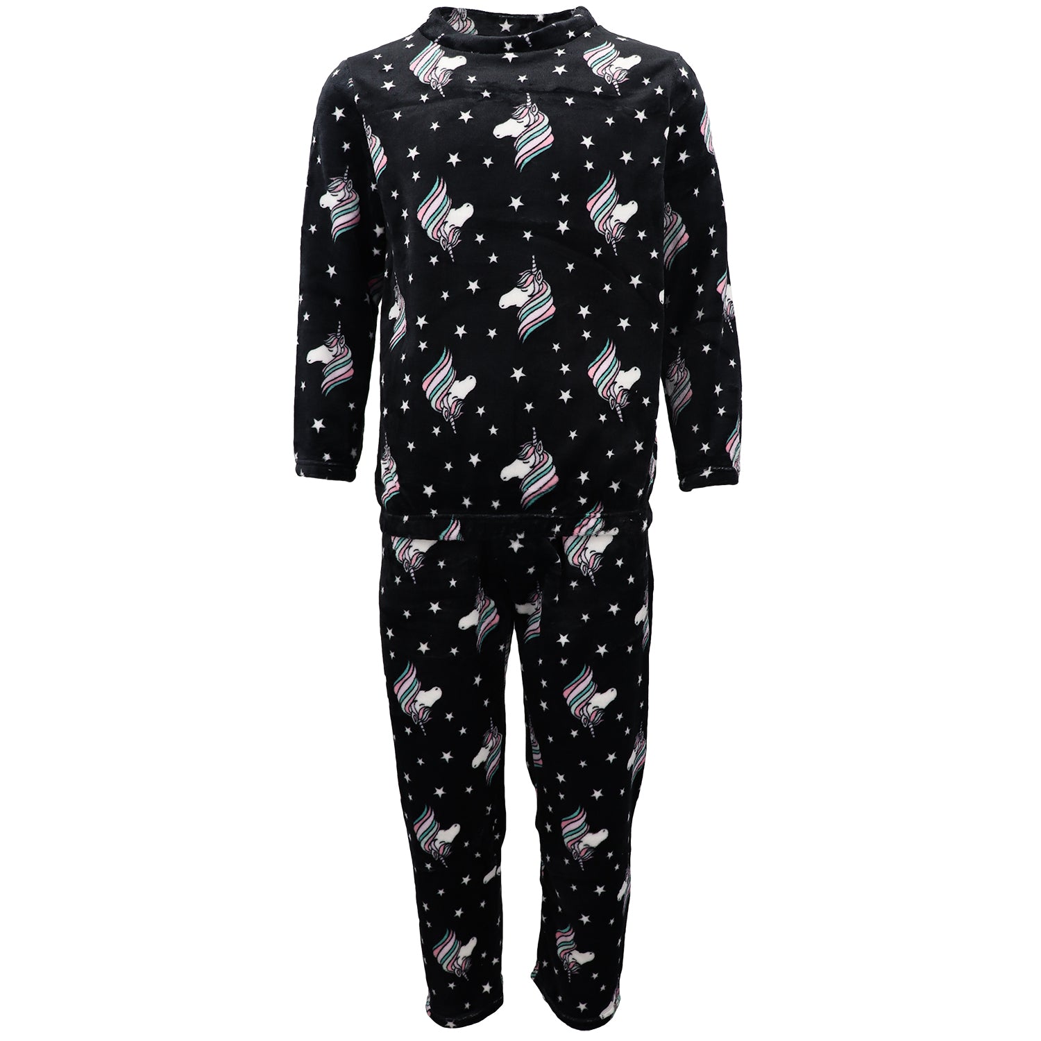 Women's 2PCS Pyjama Set Soft Plush Lounge Sleep Pajama Fleece Winter Sleepwear, Unicorn Stars, S/M