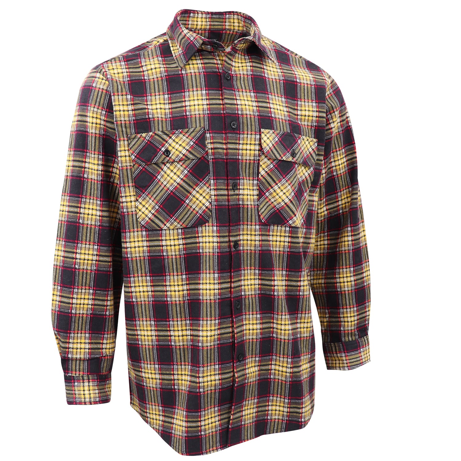 Men's 100% Cotton Flannelette Shirt Long Sleeve Plaid Check Flannel w Pockets, Golden Horizon Plaid, M