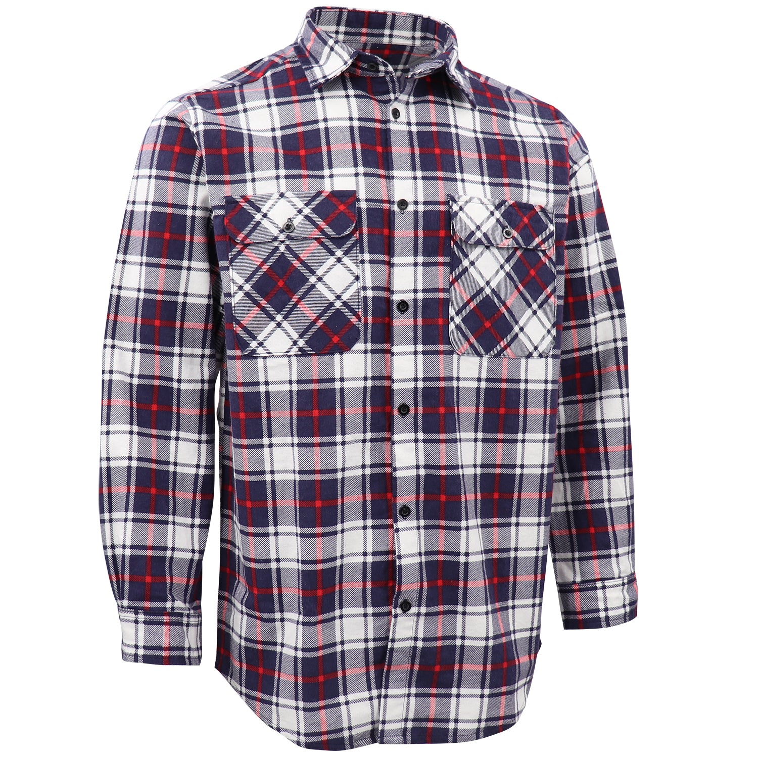 Men's 100% Cotton Flannelette Shirt Long Sleeve Plaid Check Flannel w Pockets, Snowfall Navy Plaid, S