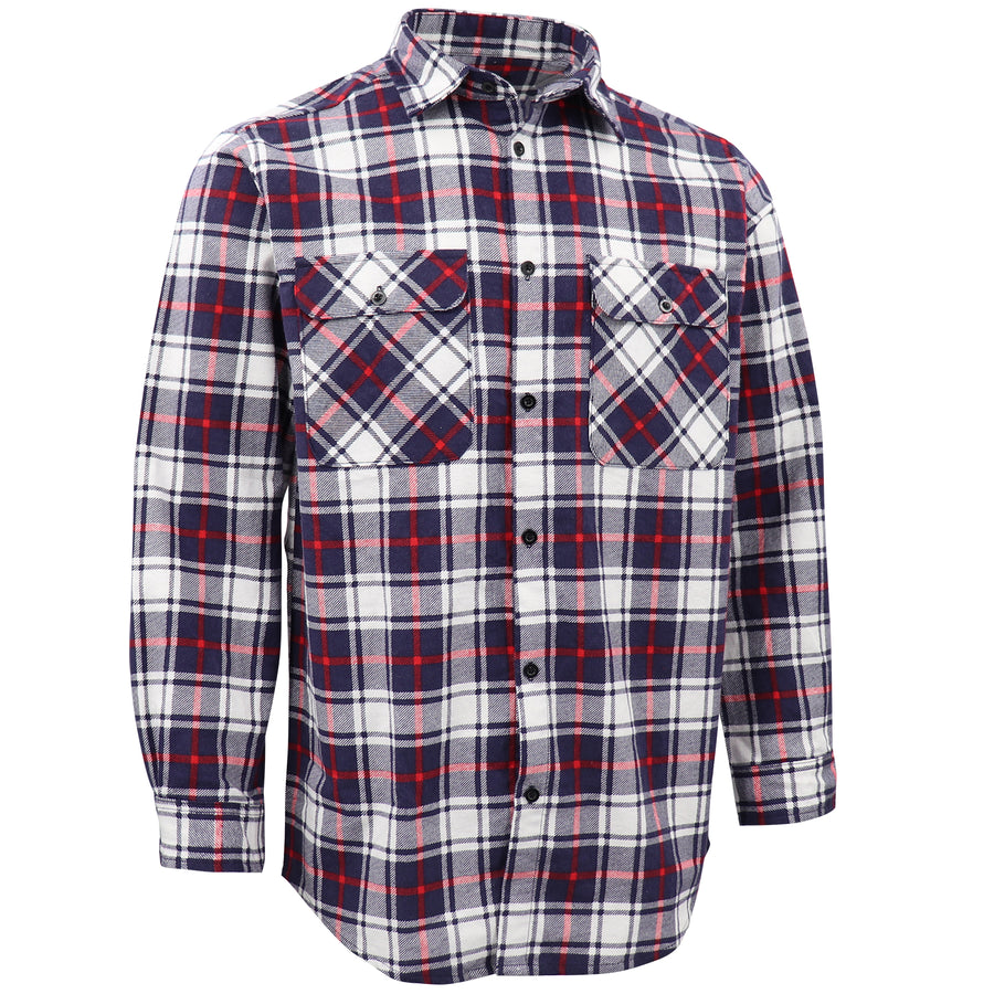 Men's 100% Cotton Flannelette Shirt Long Sleeve Plaid Check Flannel w Pockets, Snowfall Navy Plaid, S