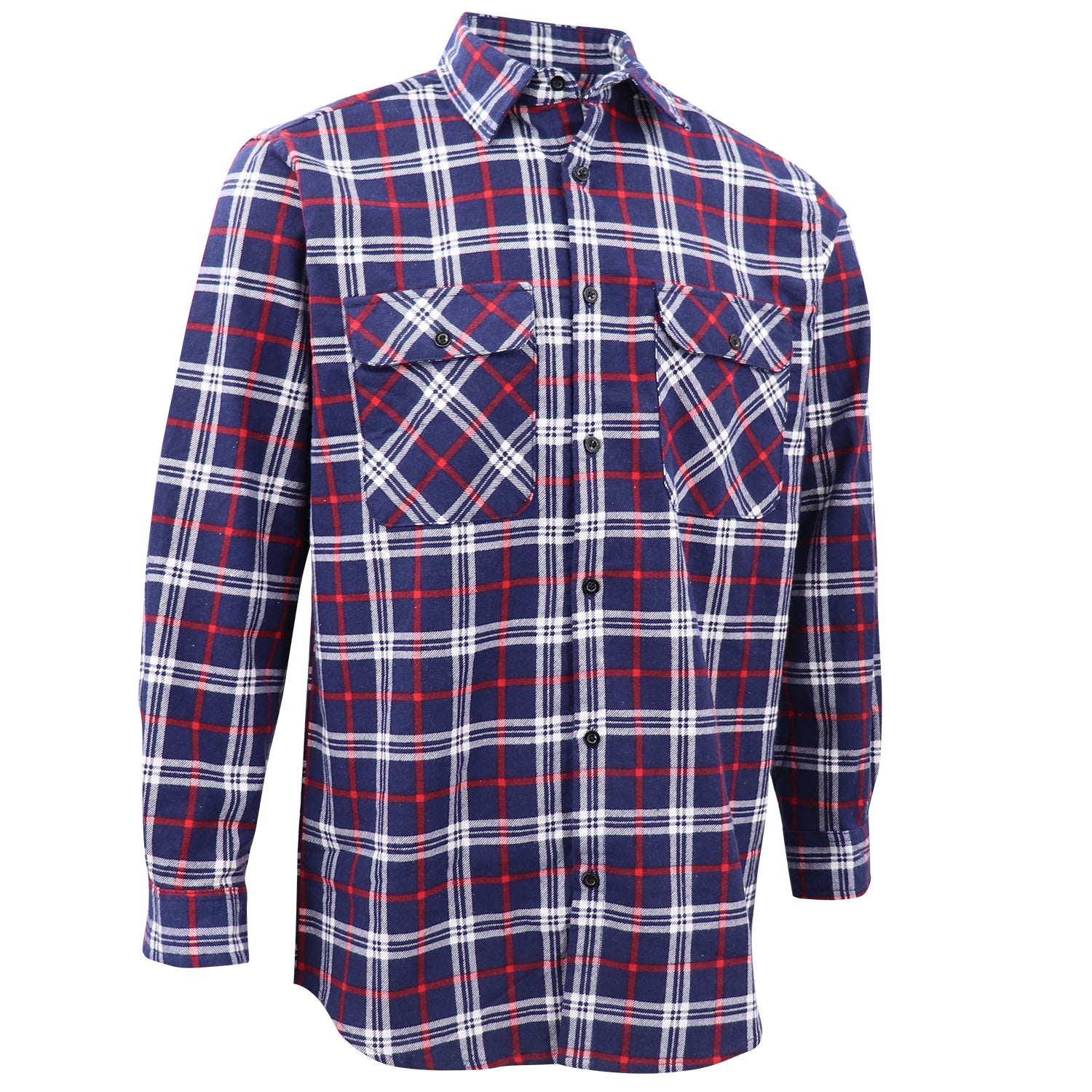 Men's 100% Cotton Flannelette Shirt Long Sleeve Plaid Check Flannel w Pockets, Patriot Navy Plaid, M