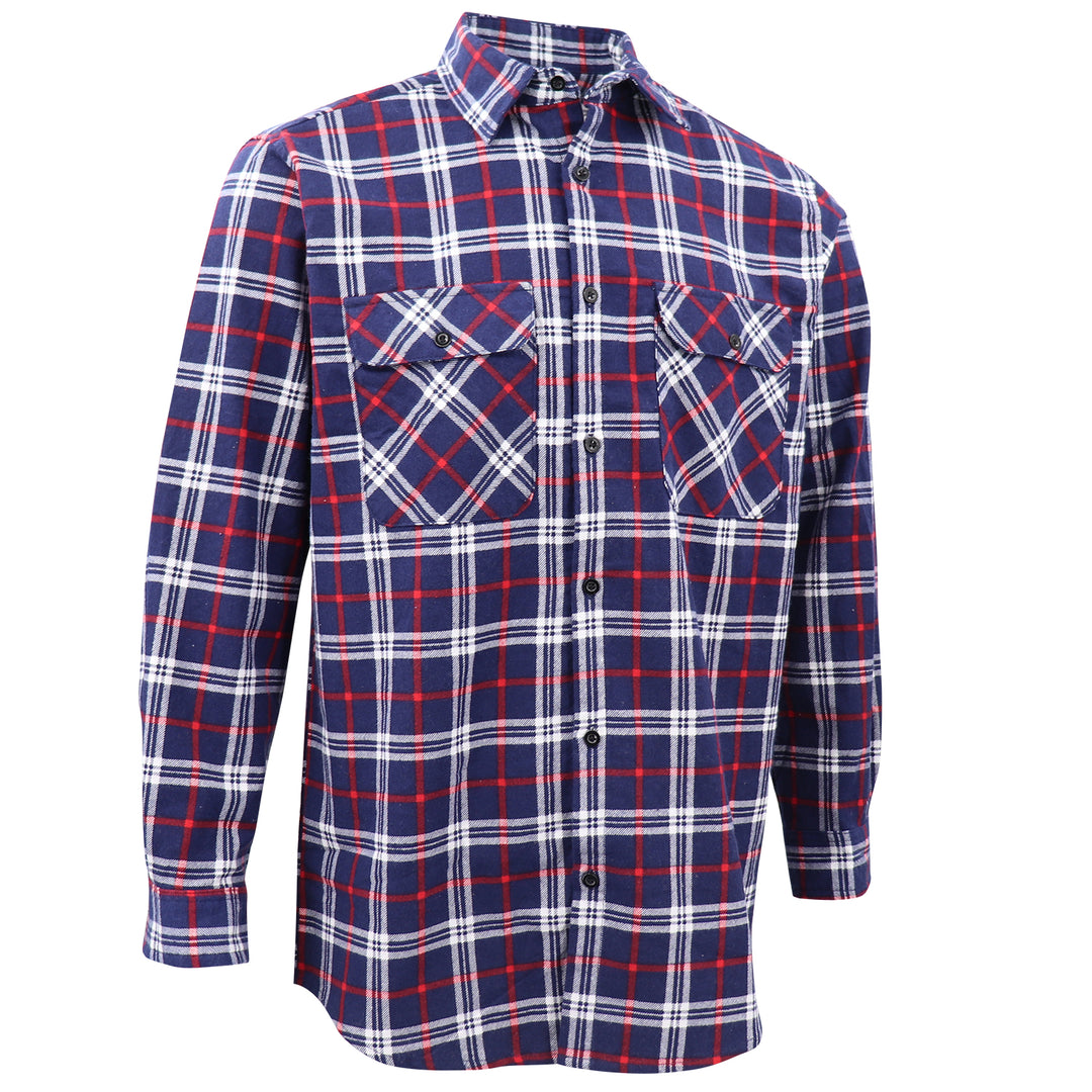 Men's 100% Cotton Flannelette Shirt Long Sleeve Plaid Check Flannel w Pockets, Patriot Navy Plaid, 2XL