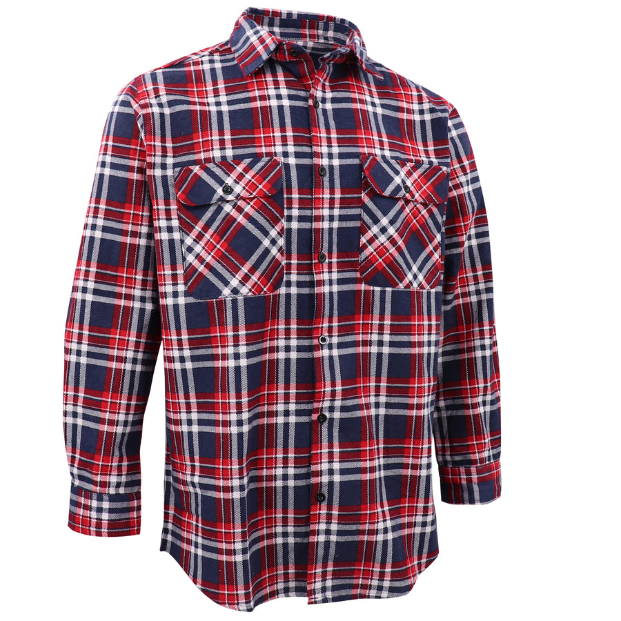 Men's 100% Cotton Flannelette Shirt Long Sleeve Plaid Check Flannel w Pockets, Heritage Red Plaid, S