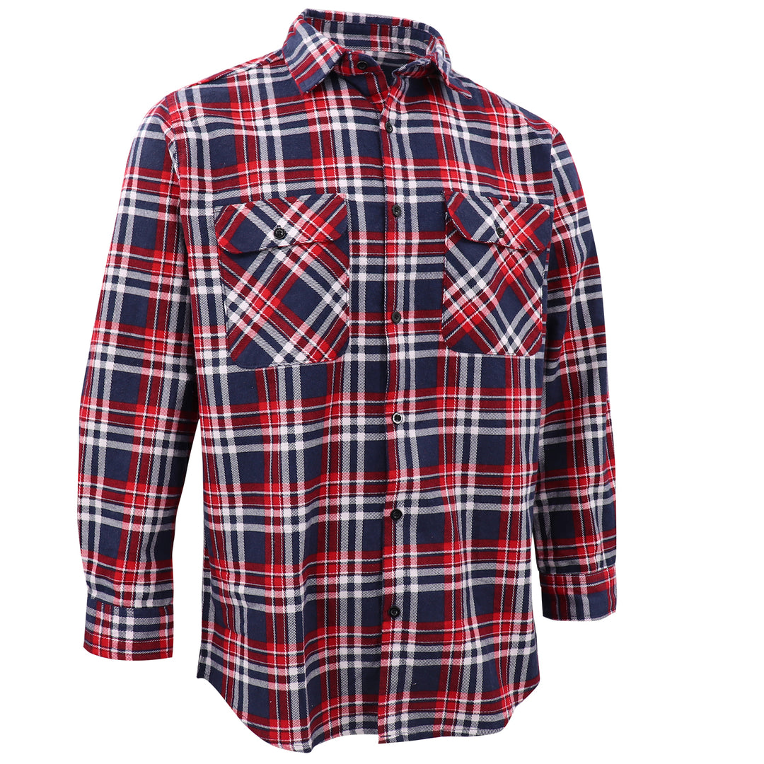 Men's 100% Cotton Flannelette Shirt Long Sleeve Plaid Check Flannel w Pockets, Heritage Red Plaid, 2XL