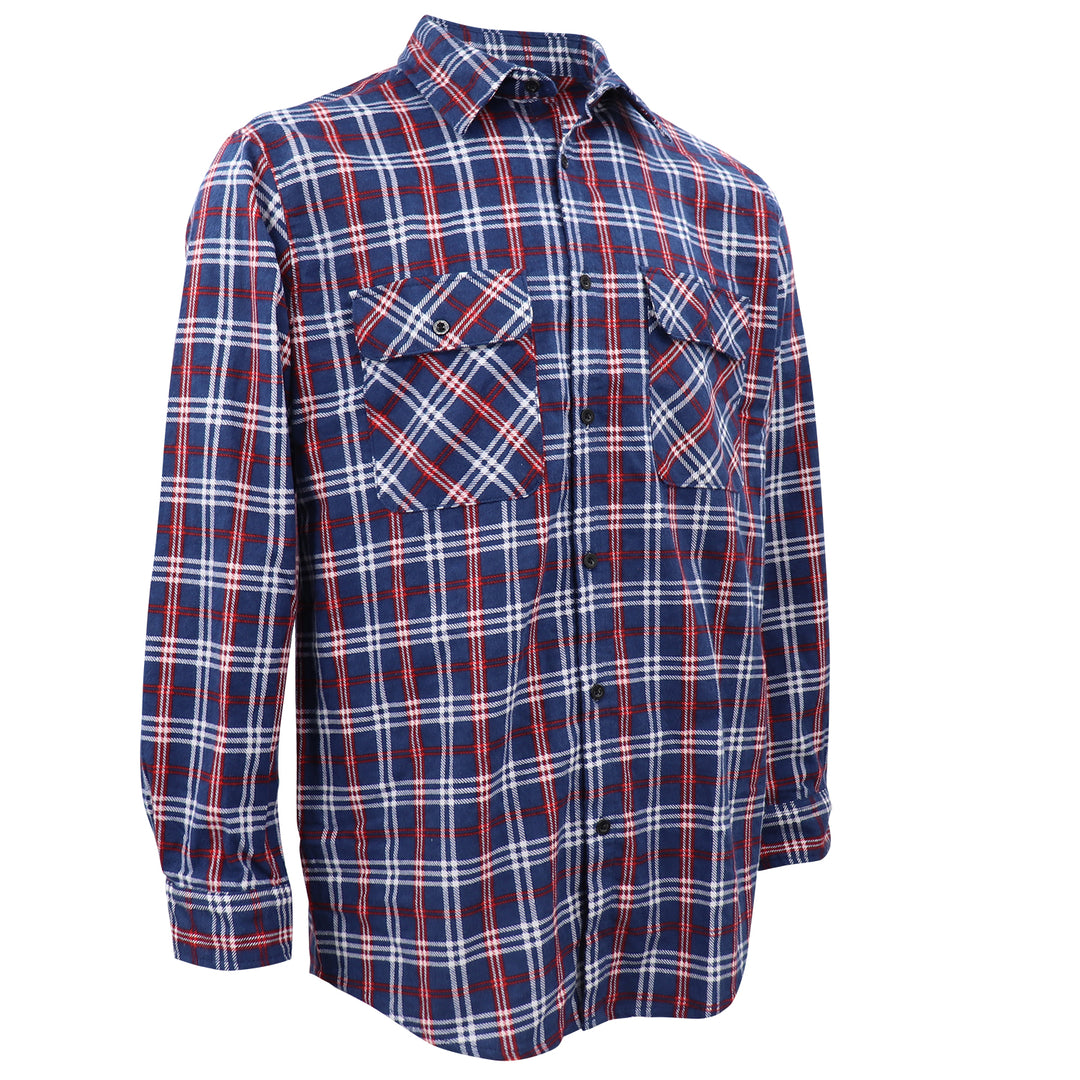 Men's 100% Cotton Flannelette Shirt Long Sleeve Plaid Check Flannel w Pockets, Patriot Blue Plaid, L
