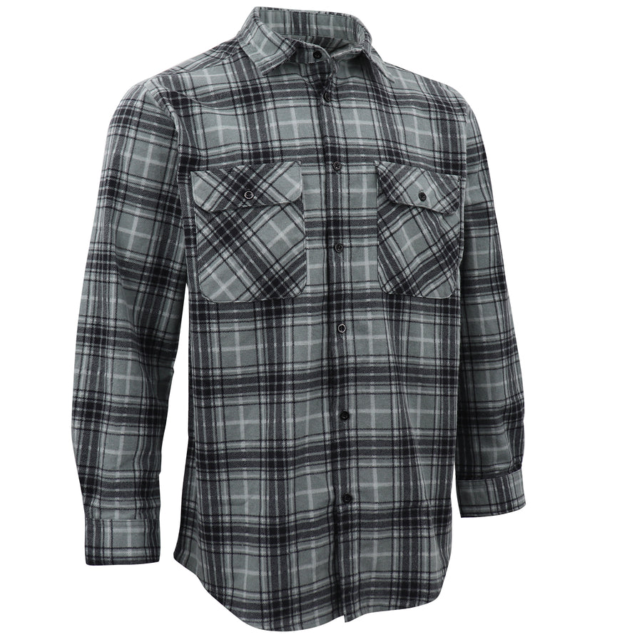Men's 100% Cotton Flannelette Shirt Long Sleeve Plaid Check Flannel w Pockets, Granite Gray Plaid, S