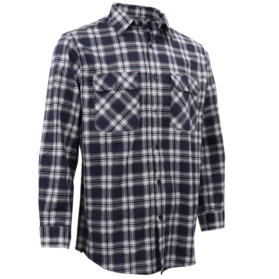 Men's 100% Cotton Flannelette Shirt Long Sleeve Plaid Check Flannel w Pockets, Midnight Navy Plaid, S