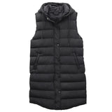Women's Longline Padded Vest Hooded Jacket Puffer Puffy Quilted Zip Coat Gilet, Black, 16