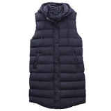 Women's Longline Padded Vest Hooded Jacket Puffer Puffy Quilted Zip Coat Gilet, Navy, 12