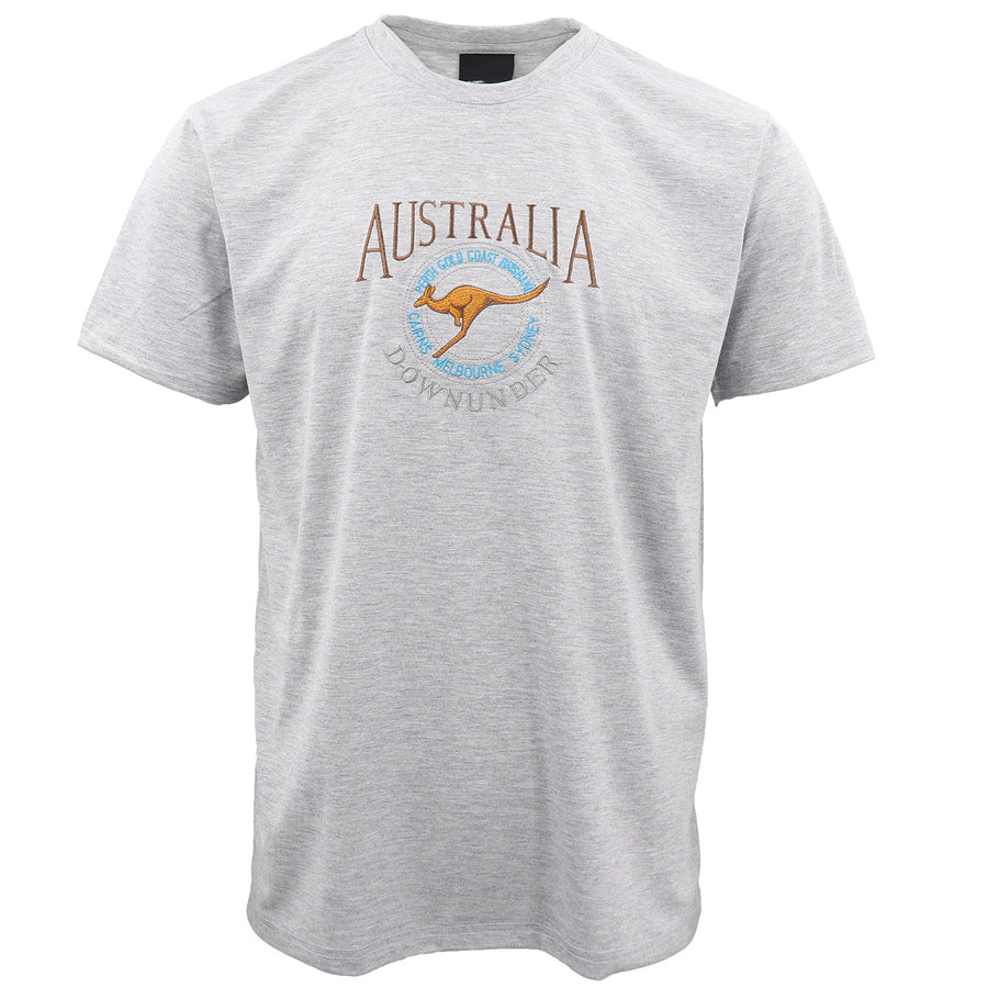 100% Cotton Unisex Embroidered Australian Kangaroo T Shirt Souvenir Top Tee Gift, Grey, XS
