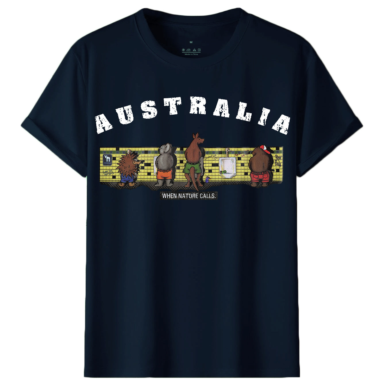 Adult 100% Cotton T Shirt Australia When Nature Calls Souvenir Tee Fun Tops Gift, Navy, S