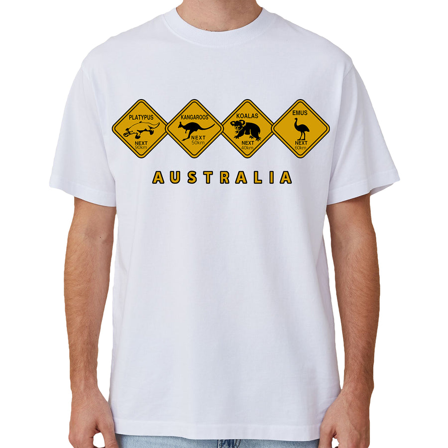 Adult Unisex 100% Cotton T Shirt Australia Wildlife Road Sign Souvenir Tee Tops, White, 3XL