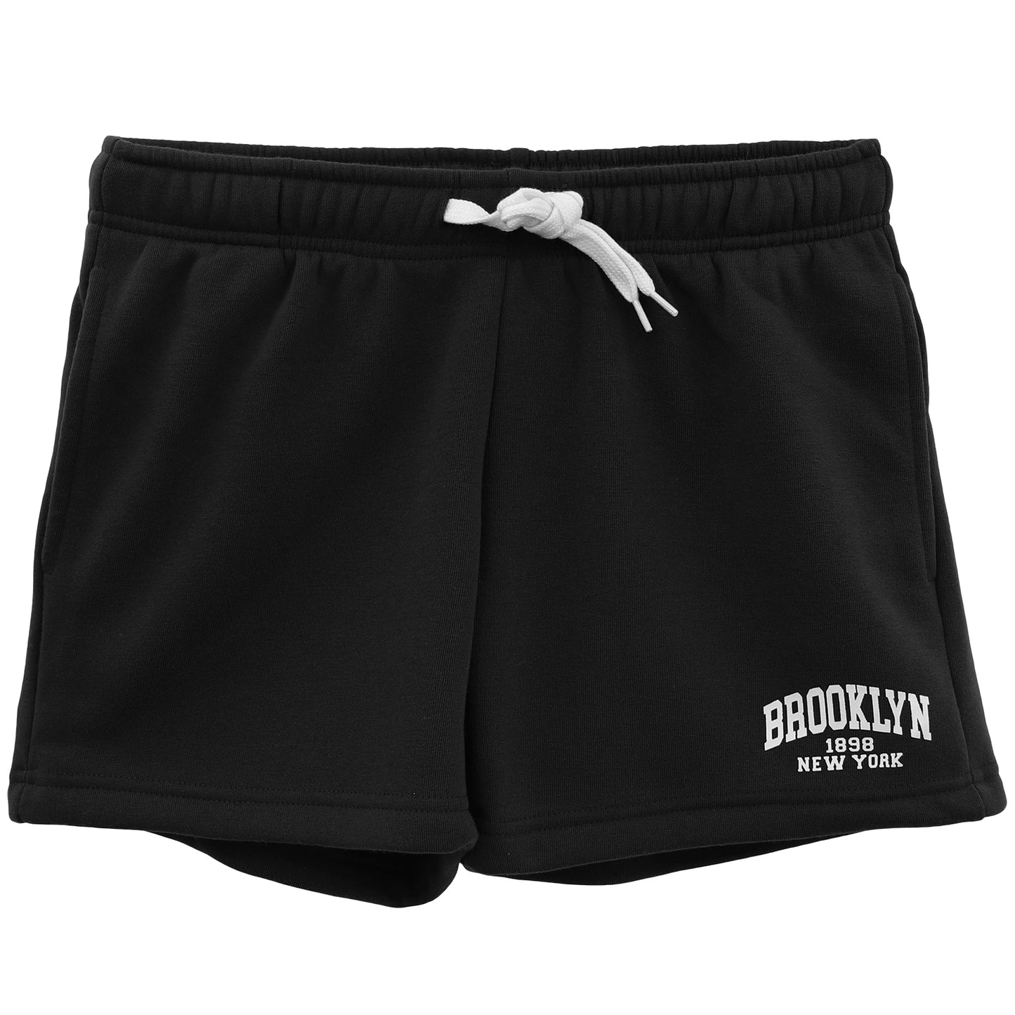 Women's Casual Fleece Shorts Sweat Athletic Track Pants w Elastic Wasit Pockets, Black, M