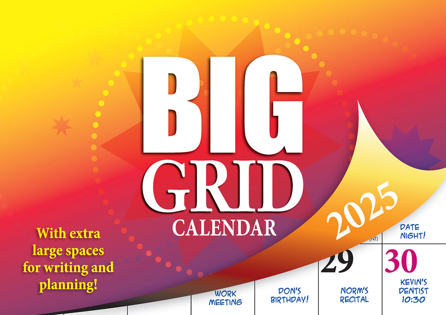 Big Grid - 2025 Rectangle Wall Calendar 13 Months Large Date Boxes Easy Planning