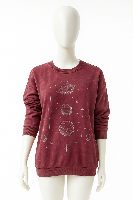 Mineral Wash Graphic Sweatshirt Burgundy M
