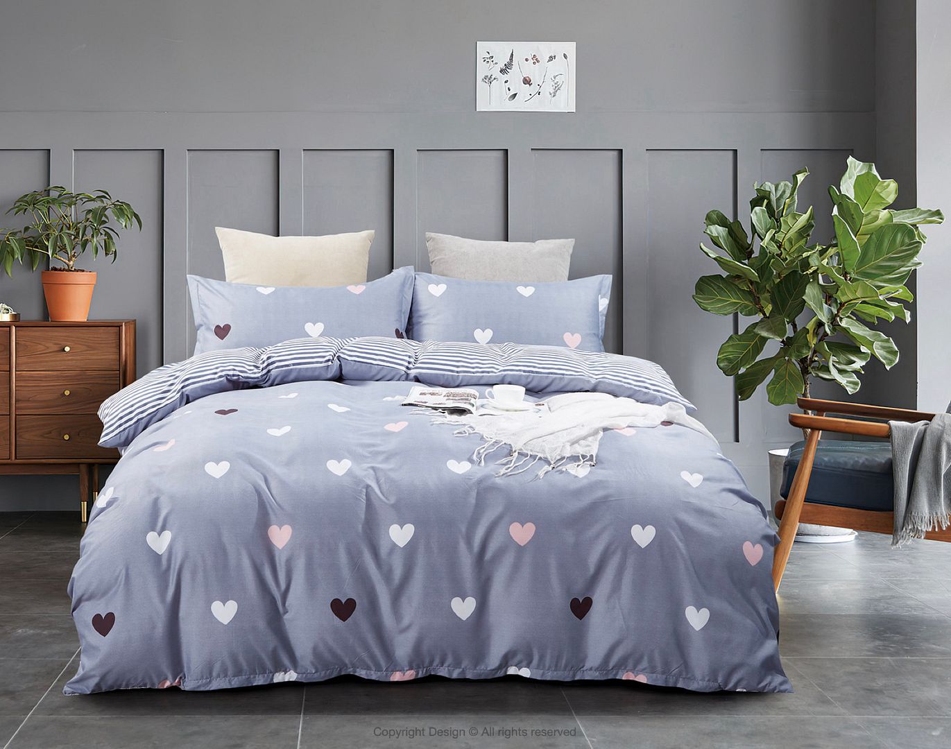 Love Heart Queen Size Quilt/Duvet Cover Set