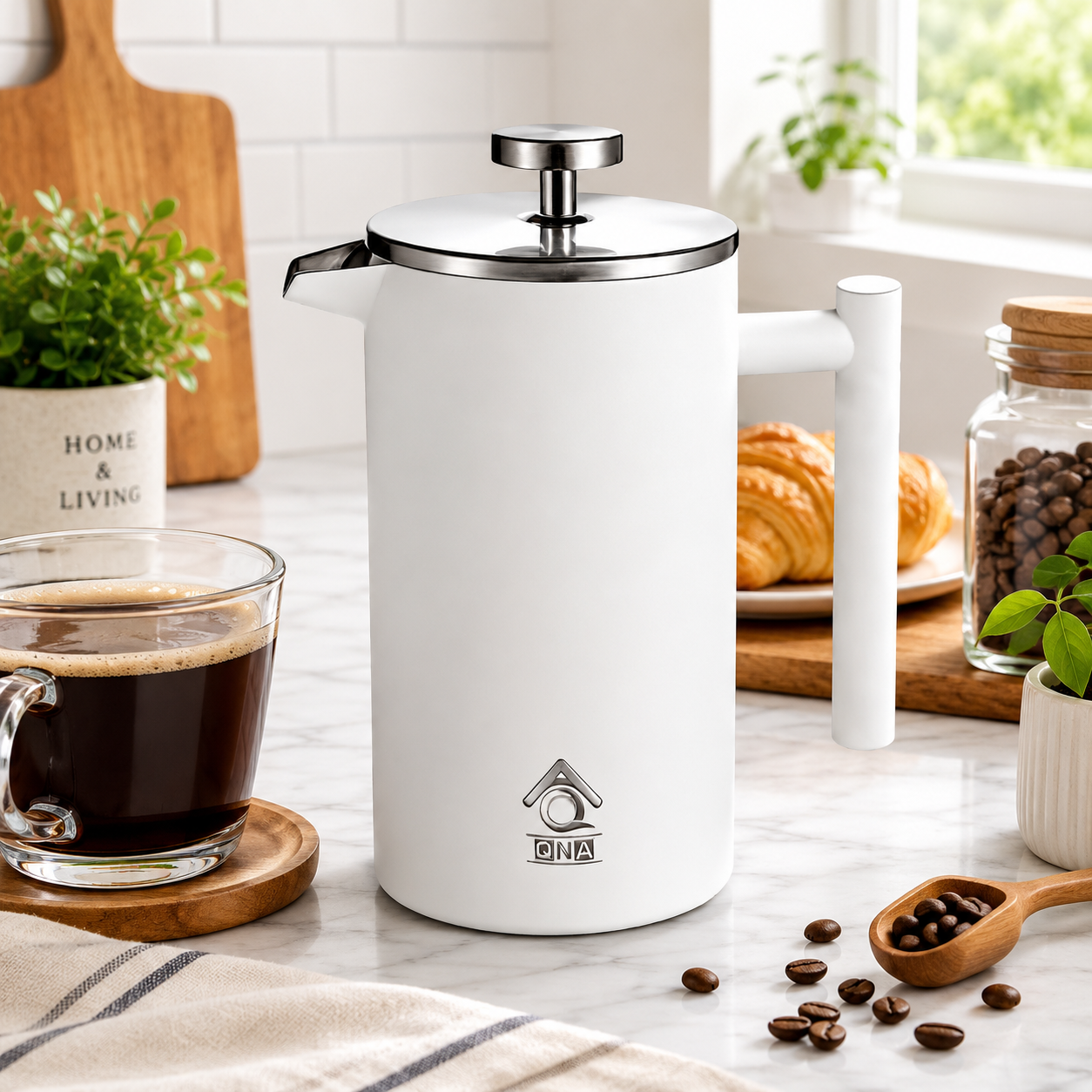 White French Press Coffee Maker Plunger 1000ml