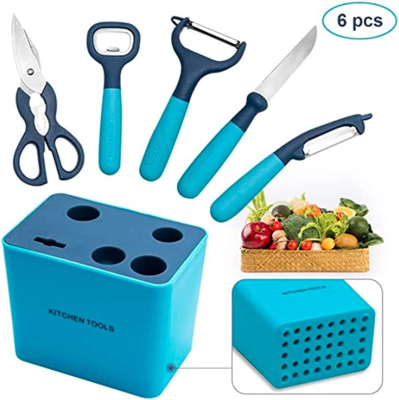 Kitchen Knife Scissor Corkscrew Peeler Tool Set with Stand Holder 