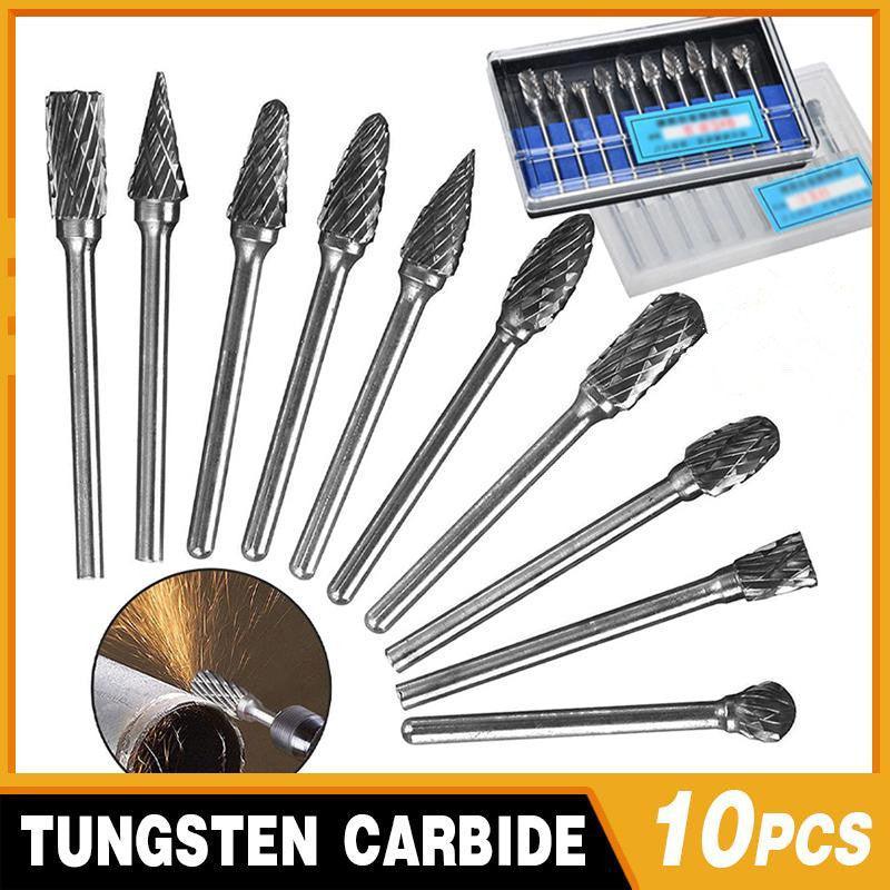 10PCS Tungsten Carbide Rotary Burr Set for Rotary Tools and Dremel - Plastic Box