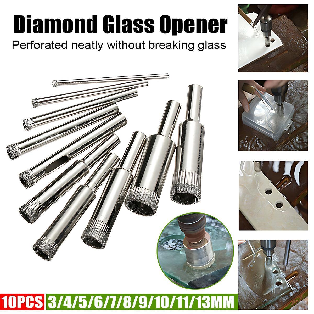 10 Pcs Diamond Glass Drill Bit Set Core Cutter & Saw Tool